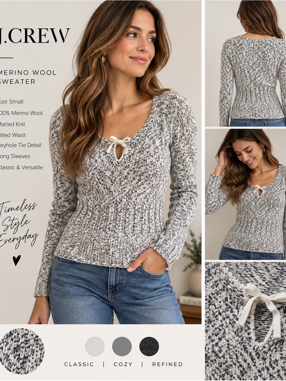 J.Crew 100% Merino Wool Marled Knit Fitted Sweater Small